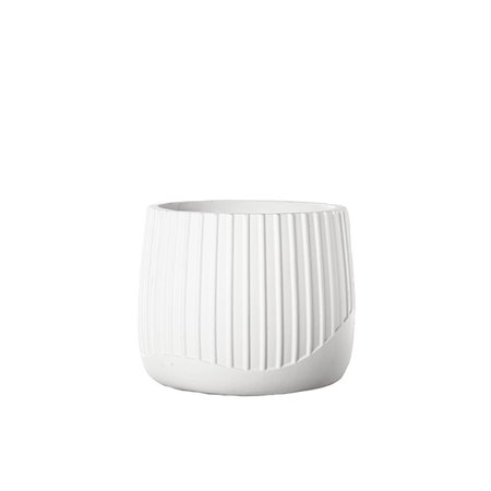 URBAN TRENDS COLLECTION Cement Round Pot with Embossed Column Pattern  Banded Bottom Design Painted White Large 53622